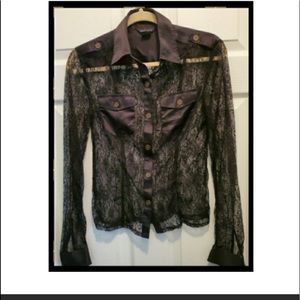 Moda Int sheer Black Lace Long Sleeve Blouse